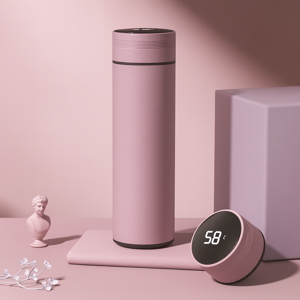 Gourde isotherme avec affichage de la température – 500 ml, en acier inoxydable, bouteille thermos à compartiments, isolée sous vide, idéale pour l’extérieur