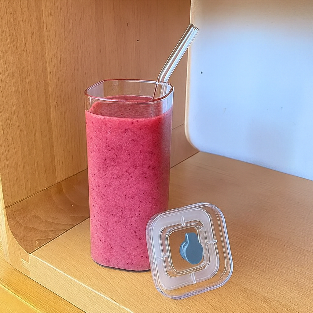 Tasse en verre avec paille et couvercle – 400ml - résistant à la chaleur , parfait pour boire votre smoothie