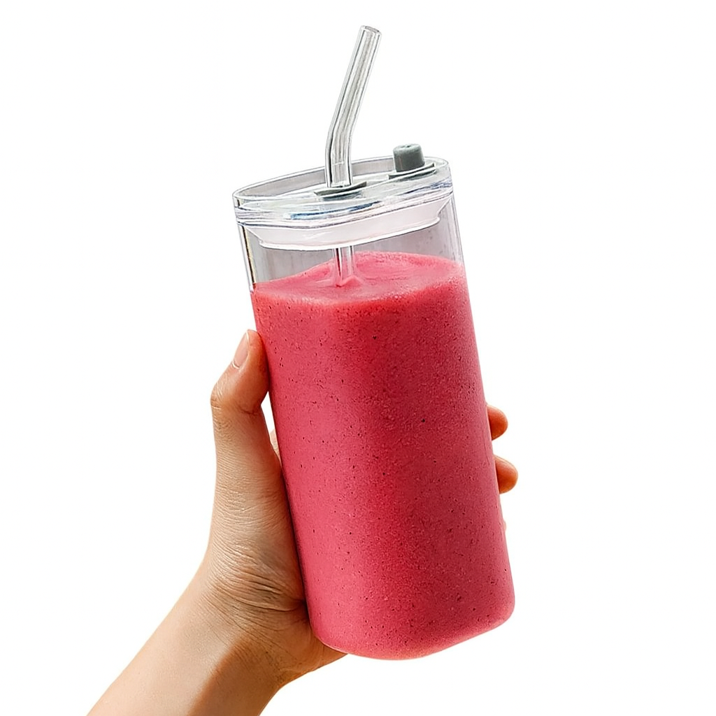 Tasse en verre avec paille et couvercle – 400ml - résistant à la chaleur , parfait pour boire votre smoothie