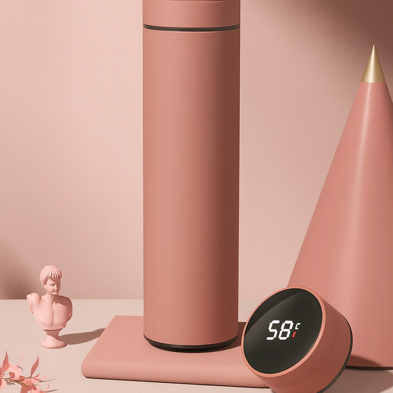 Gourde isotherme avec affichage de la température – 500 ml, en acier inoxydable, bouteille thermos à compartiments, isolée sous vide, idéale pour l’extérieur