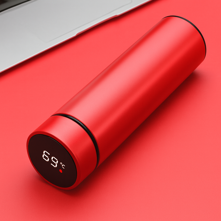 Gourde isotherme avec affichage de la température – 500 ml, en acier inoxydable, bouteille thermos à compartiments, isolée sous vide, idéale pour l’extérieur