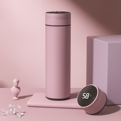 Gourde isotherme avec affichage de la température – 500 ml, en acier inoxydable, bouteille thermos à compartiments, isolée sous vide, idéale pour l’extérieur