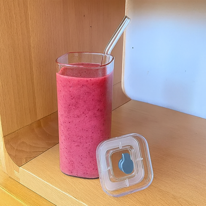 Tasse en verre avec paille et couvercle – 400ml - résistant à la chaleur , parfait pour boire votre smoothie