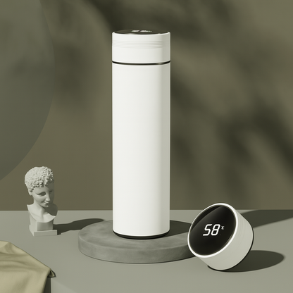 Gourde isotherme avec affichage de la température – 500 ml, en acier inoxydable, bouteille thermos à compartiments, isolée sous vide, idéale pour l’extérieur