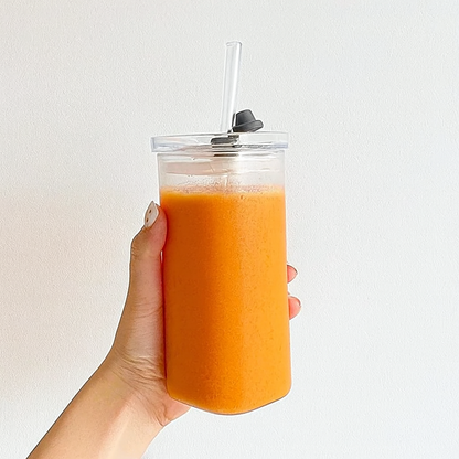 Tasse en verre avec paille et couvercle – 400ml - résistant à la chaleur , parfait pour boire votre smoothie