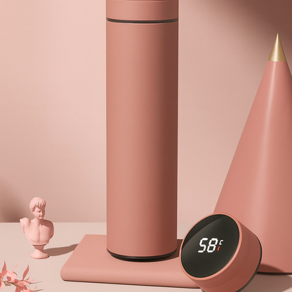 Gourde isotherme avec affichage de la température – 500 ml, en acier inoxydable, bouteille thermos à compartiments, isolée sous vide, idéale pour l’extérieur