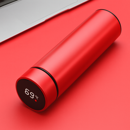 Gourde isotherme avec affichage de la température – 500 ml, en acier inoxydable, bouteille thermos à compartiments, isolée sous vide, idéale pour l’extérieur
