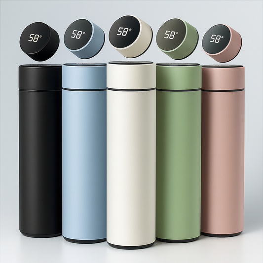 Gourde isotherme avec affichage de la température – 500 ml, en acier inoxydable, bouteille thermos à compartiments, isolée sous vide, idéale pour l’extérieur